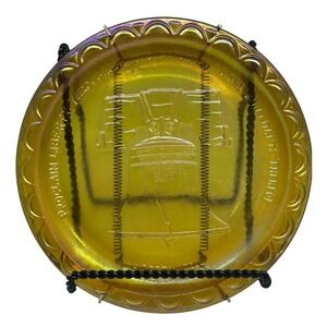 VTG Liberty Bell Philadelphia Amber Carnival Glass Plate Iridescent Collectible